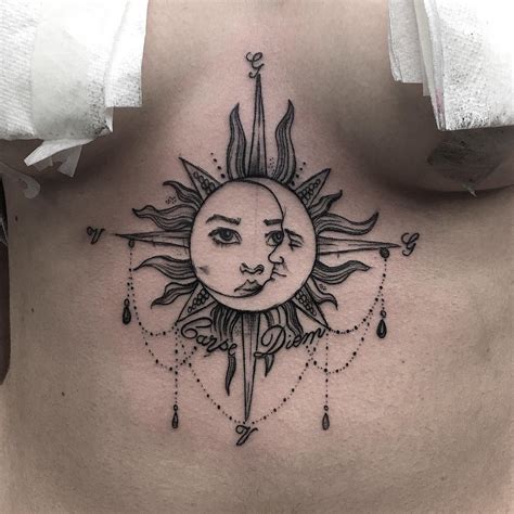 sun and moon sternum tattoo|sun and moon together meaning.